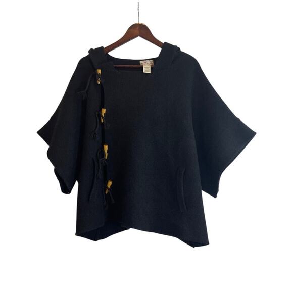 Free People Toggle Poncho Cape Jacket Black One Size Oversized Boho NEW - Picture 4 of 8